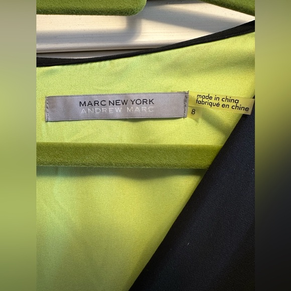 Marc New York Andrew Marc Black Off Shoulder Dress with Bright Green Lining. - Picture 2 of 6